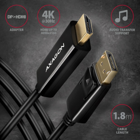 RVD-HI14C2 Adapter aktywny DisplayPort - HDMI 1.4, kabel 1,8m, 4K/30Hz