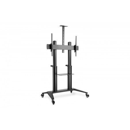 Stojak mobilny pojedynczy z półką i uchwytem na kamerę, 1xLCD max. 120" max. 140kg, VESA max. 1000x600