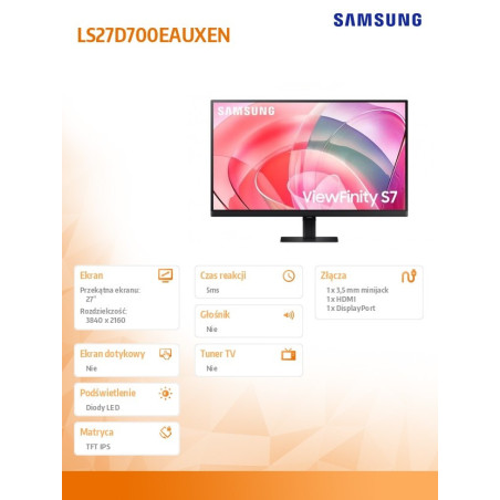 Monitor Samsung LS27D700EAUXEN S70D *27" *IPS LED *3840x2160 *HDMI *DP *60Hz *5ms