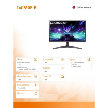 Monitor LG 24GS50F-B *23.8" *VA LED *1920x1080 *HDMI *DP *180Hz *1ms
