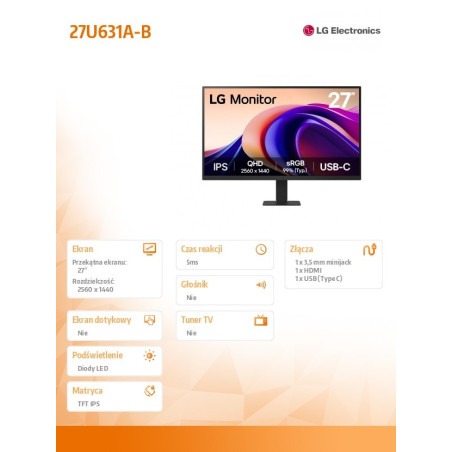 Monitor LG 27U631A-B *27" *IPS LED *2560x1440 *HDMI *USB-C *100Hz *5ms
