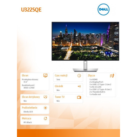 Monitor Dell UltraSharp U3225QE 210-BQTK *31.5" *IPS Black LED *3840x2160 *HDMI *DP *USB-C *120Hz *5ms