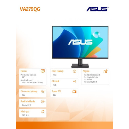 Monitor ASUS VA279QG *27" *IPS LED *1920x1080 *HDMI *DP *120Hz *1ms