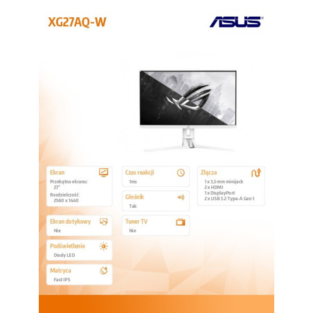 Monitor ASUS XG27AQ-W *27" *Fast IPS LED *2560x1440 *HDMI *DP *170Hz *1ms