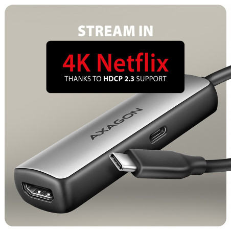 RVC-HI8KPD Adapter aktywny USB-C - HDMI 8K/60Hz, Aluminum, PD100W, 16cm kabel