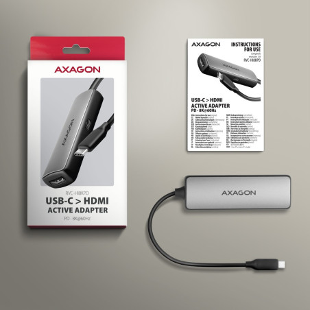 RVC-HI8KPD Adapter aktywny USB-C - HDMI 8K/60Hz, Aluminum, PD100W, 16cm kabel