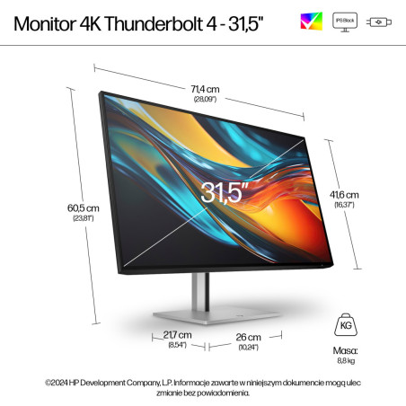 Monitor HP Pro 732pk 8Y2K9AA ABB *31,5" *IPS LED *3840x2160 *HDMI *DP *Thunderbolt 4 *60Hz *5ms
