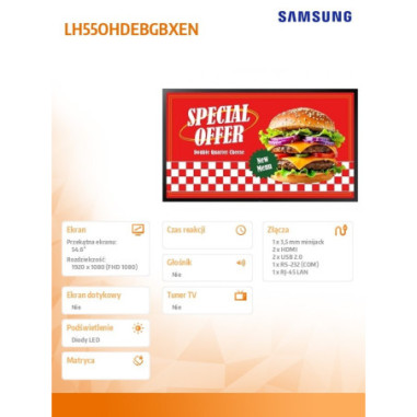 Monitor Samsung LH55OHDEBGBXEN *55"...