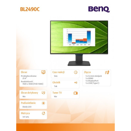 Monitor BenQ BL2490C 9H.LP5LB.QBE *24" *IPS *1920x1080 *HDMI *DP *USB-C *144Hz *5ms