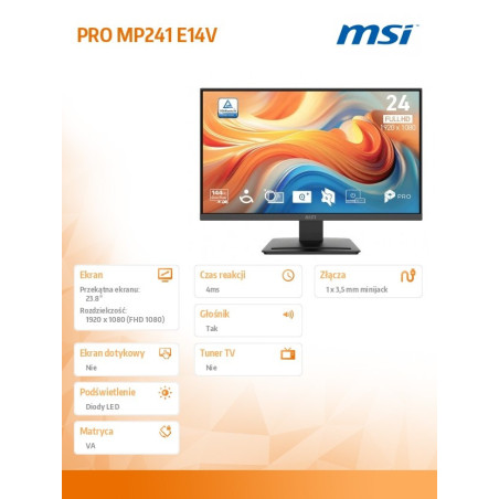 Monitor MSI PRO MP241 E14V *23.8" *1920x1080 *144Hz