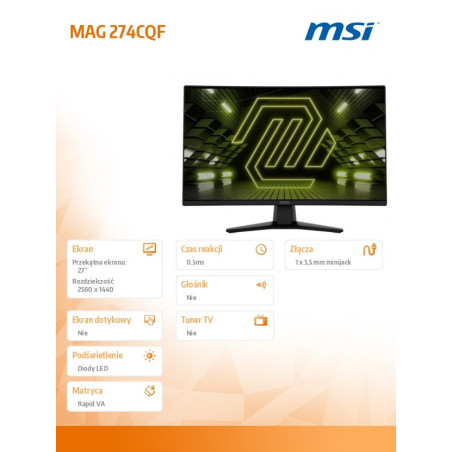 Monitor MSI MAG 274CQF *27" *2560x1440 *180Hz *Zakrzywiony