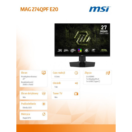 Monitor MSI MAG 274QPF E20 *27" *2560x1440 *200Hz