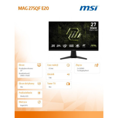 Monitor MSI MAG 275QF E20 *27"...