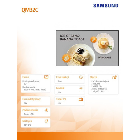 Monitor wielkoformatowy Samsung LH32QMCEBGCXEN *32" *IPS *1920 x 1080 *HDMI *DP *60Hz *8ms