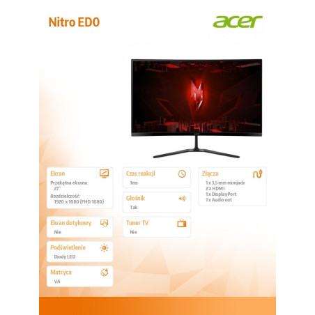 Monitor Acer ED270W0bmiipx *27" *VA *1920x1080 *HDMI *DP *240Hz *1ms *Zakrzywiony