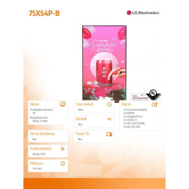 Monitor wielkoformatowy LG 75XS4P-B...