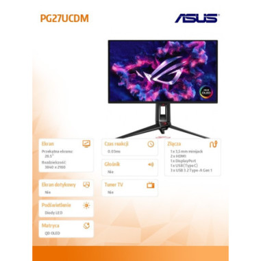 Monitor Asus PG27UCDM *27" *OLED *3840x2160 *HDMI *DP *USB-C *240Hz *1ms