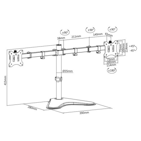 Stojak biurkowy podwójny z zaciskiem 2xLCD max. 32" max. Obciążenie 2x 8kg uchylno-obrotowy czarny